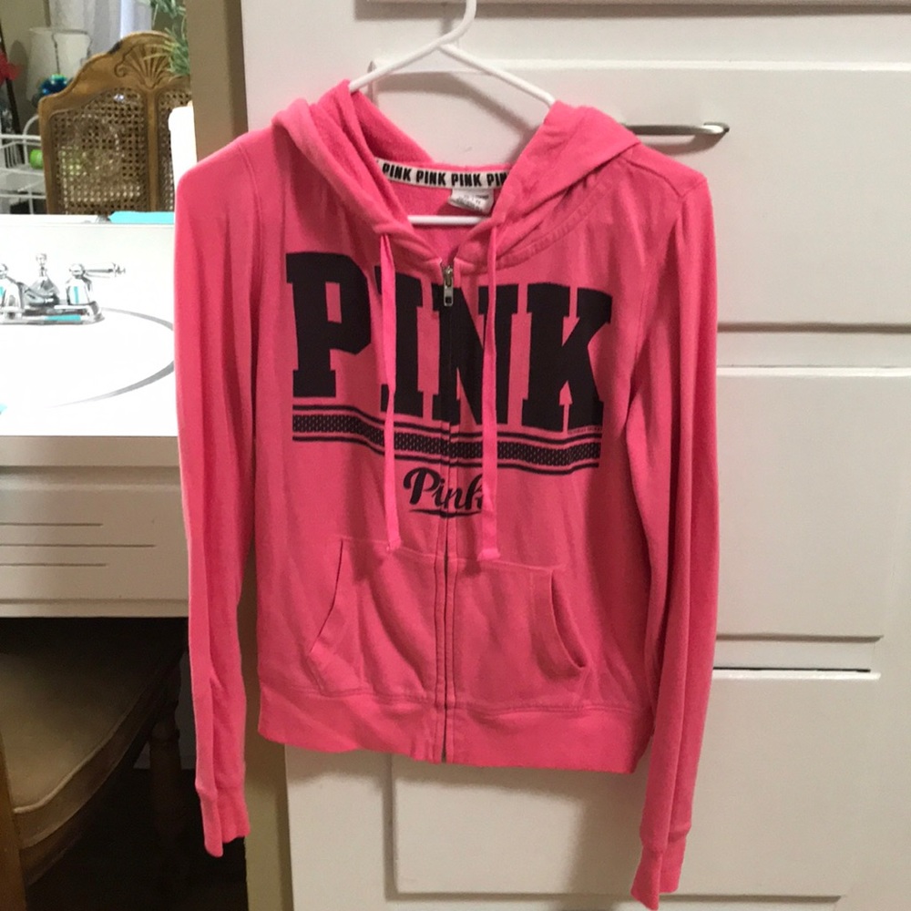 VS PINK full zip up jacket! Size: XS Color: Pink/Black